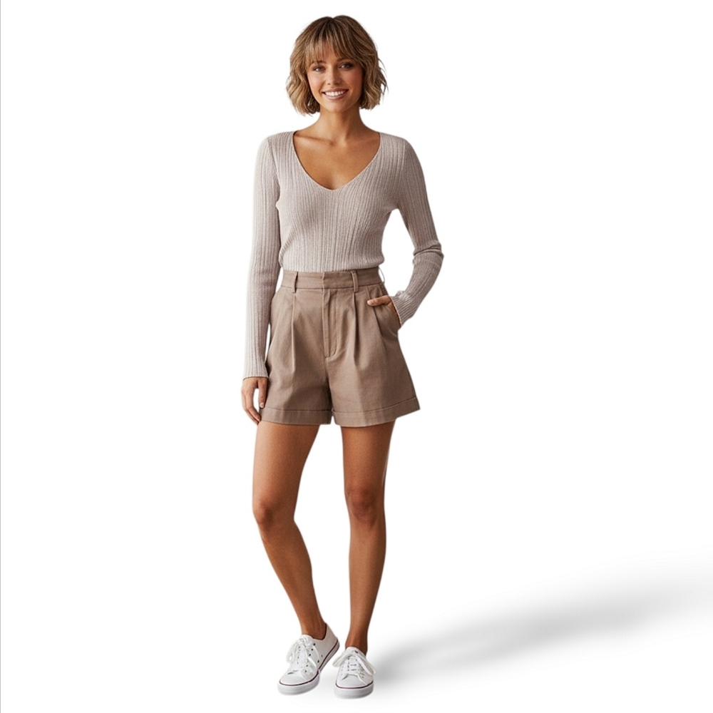 Soft Ribbed V-Neck Long Sleeve Top